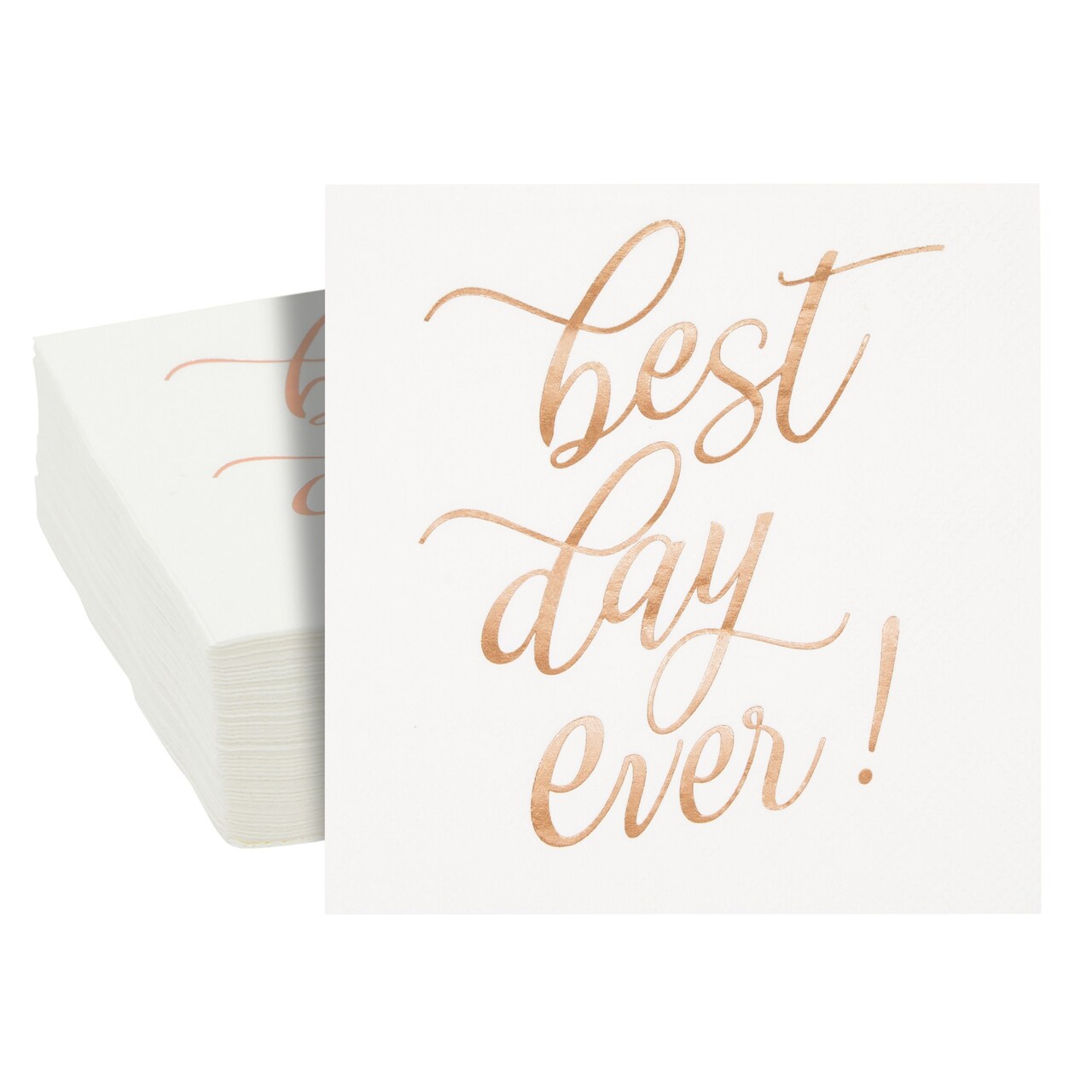 50-Pack Best Day Ever Napkins - Disposable Napkins for Wedding Reception, Bridal Shower, Engagement Party (Rose Gold, 5x5 In)